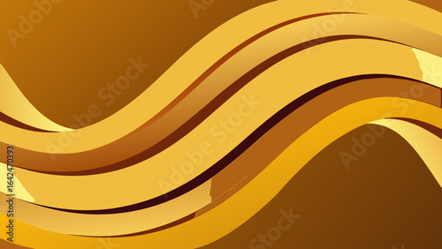 Golden wavy stripes with gradient effect and reflections abstract background