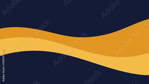 Minimalist Dark Blue Background with Golden Yellow Wavy Stripes navy orange
