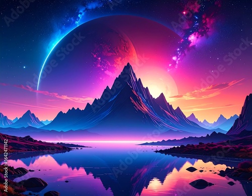 Cosmic mountain range, vibrant lake