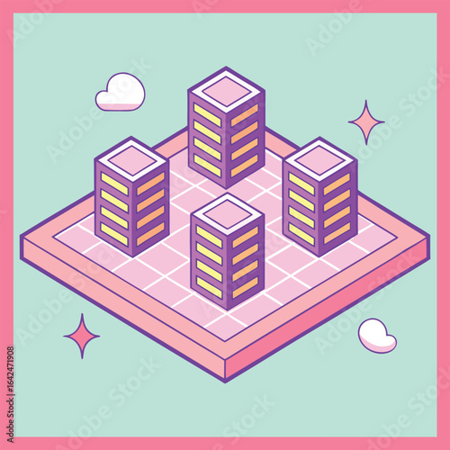  Aether grid colourful isometric scene of a floating.