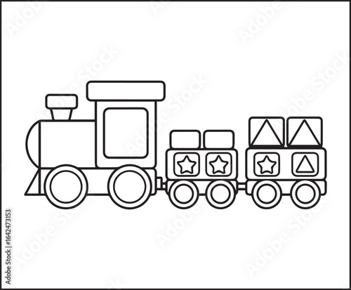 Simple and cute train coloring page for kids, black line art vector illustration for toddler coloring book design 