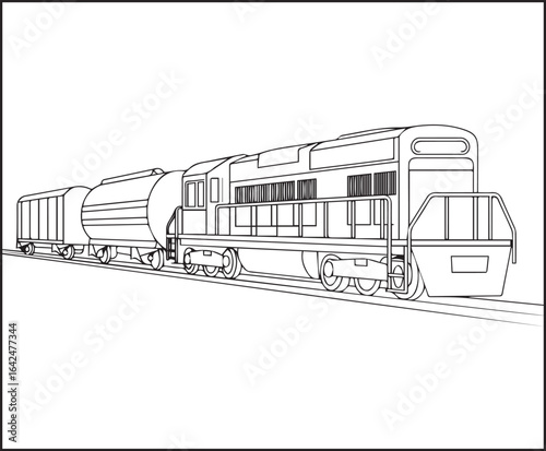 Simple and cute train coloring page for kids, black line art vector illustration for toddler coloring book design 
