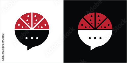 pizza with chat logo design vector