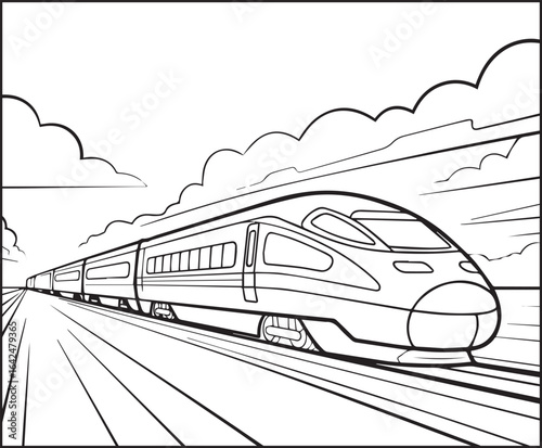 Simple and cute train coloring page for kids, black line art vector illustration for toddler coloring book design 