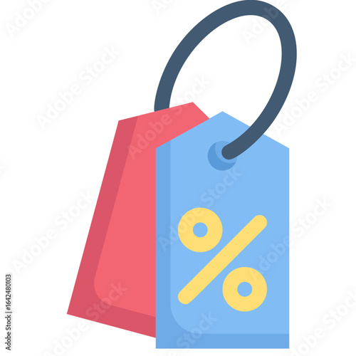 Two flat design price tags one with a percentage symbol for discounts and sales
