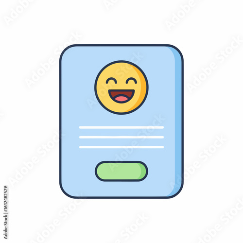Joyful user profile card with happy emoji, text fields, and button for digital engagement