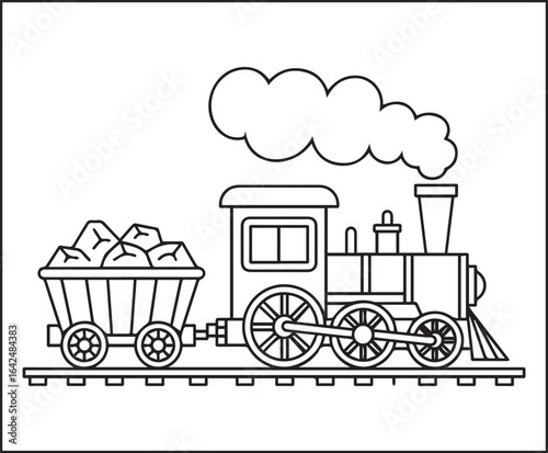 Simple and cute train coloring page for kids, black line art vector illustration for toddler coloring book design 