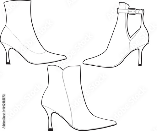 Elegant Mid-Heel Pointy Toe Ankle Boots – Stylish Women’s Footwear Vector Illustration