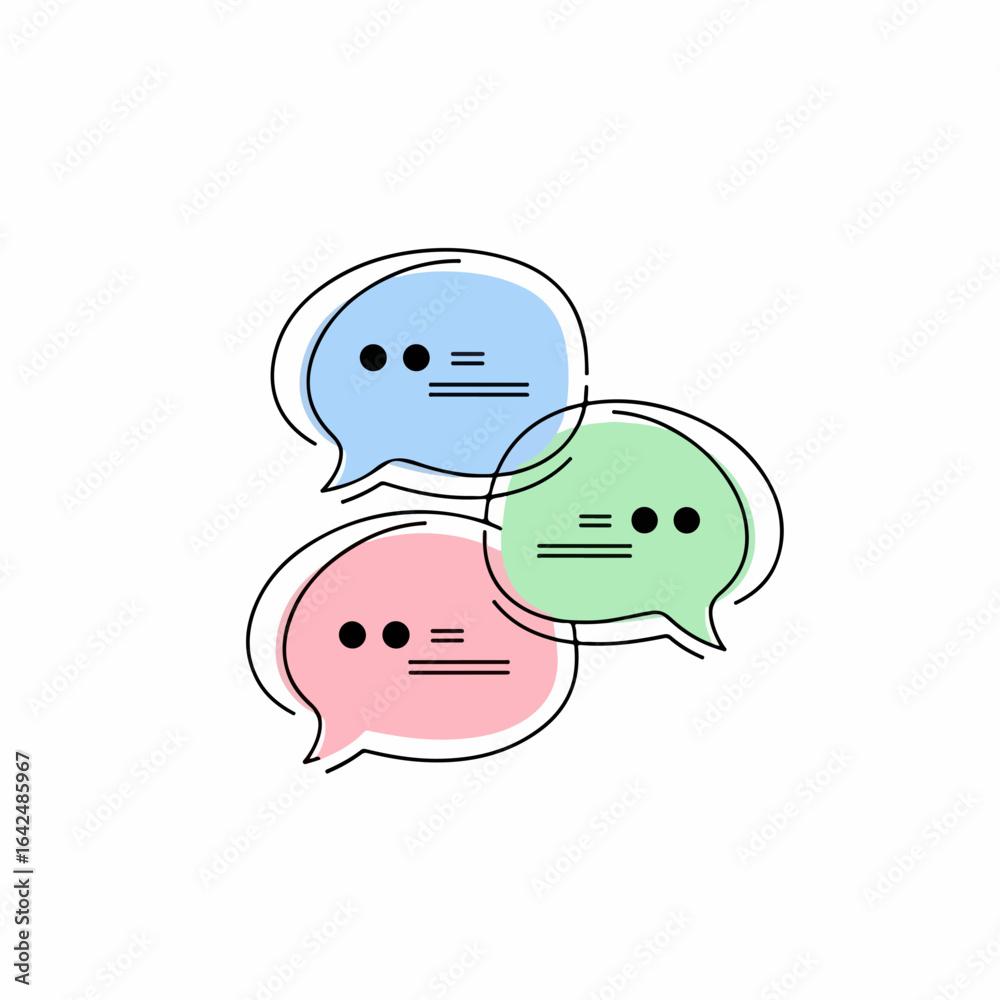 Connected communication bubbles express ideas and conversations in a modern, simple style Connected communication bubbles express ideas and conversations in a modern, simple style