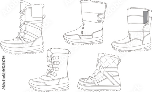 Ladies Ski Boots and Snow Boots – Winter Sports and Cold Weather Footwear Vector Illustration