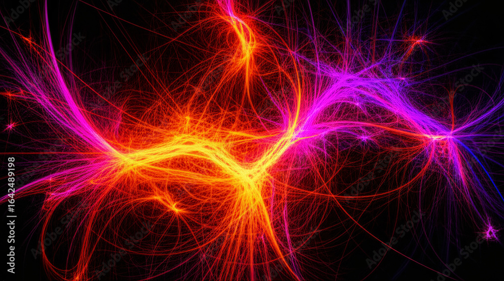 Obraz premium Abstract fiery and electric fractal art, vibrant orange and purple energy streams.
