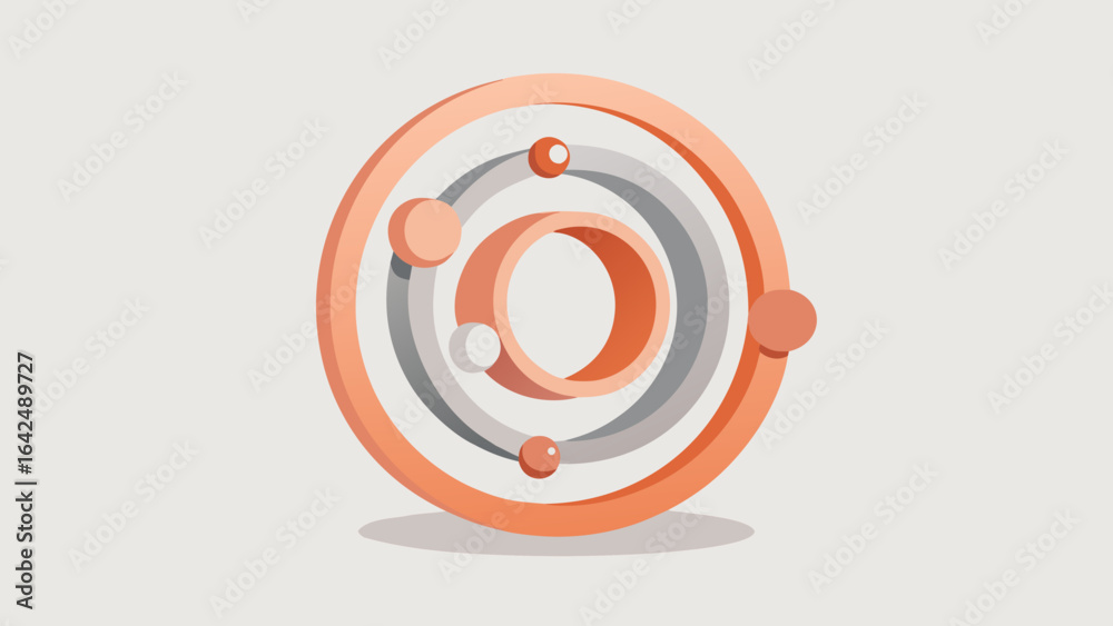 Obraz premium 3D Rendered Orange and Gray Concentric Rings with Floating Spheres abstract geometric