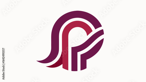 Abstract Logo Design with Burgundy and Red Curves on White Background Keywords: abstract, logo, design, burgundy, red, purple, white