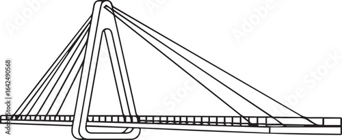 Architecture coloring page for kids and adults, black and white bridge sketch line art vector illustration
