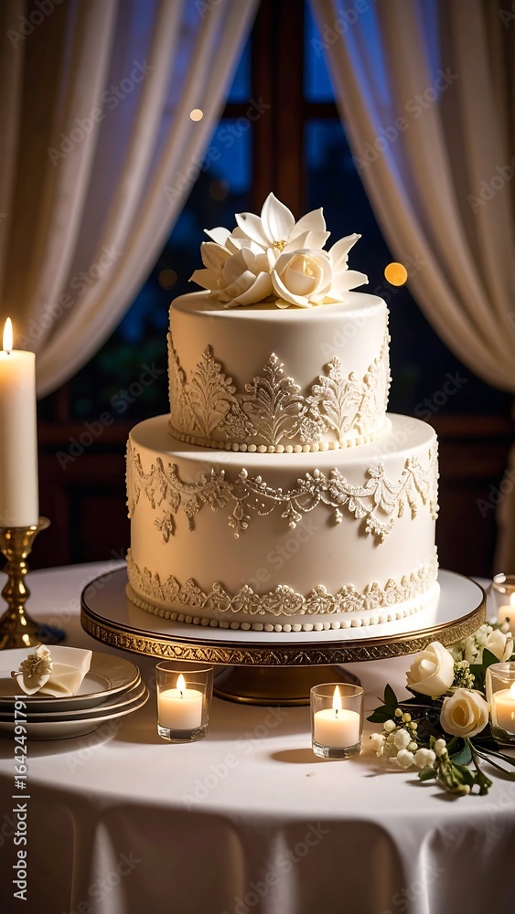 Fototapeta premium Elegant two tiered wedding cake