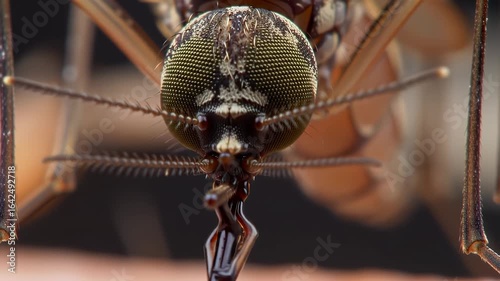 Wallpaper Mural Mosquito Feeding Close-Up: An incredibly detailed close-up of a mosquito in action, showing its proboscis penetrating and feeding, capturing its intricate features and nature's microscopic marvels. Torontodigital.ca