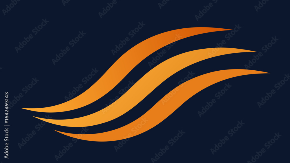 Fototapeta premium Three Orange Gradient Waves on Dark Blue Background abstract curves