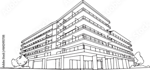 Architecture coloring page for kids and adults, black and white building sketch line art vector illustration