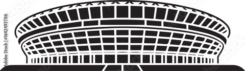 Architecture coloring page for kids and adults, black and white sports stadium sketch line art vector illustration