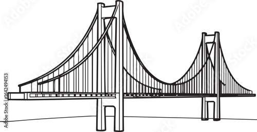 Architecture coloring page for kids and adults, black and white bridge sketch line art vector illustration