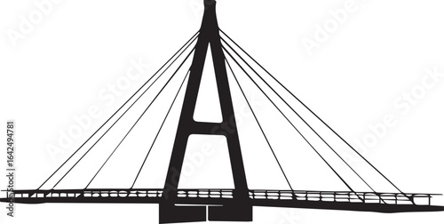 Architecture coloring page for kids and adults, black and white bridge sketch line art vector illustration