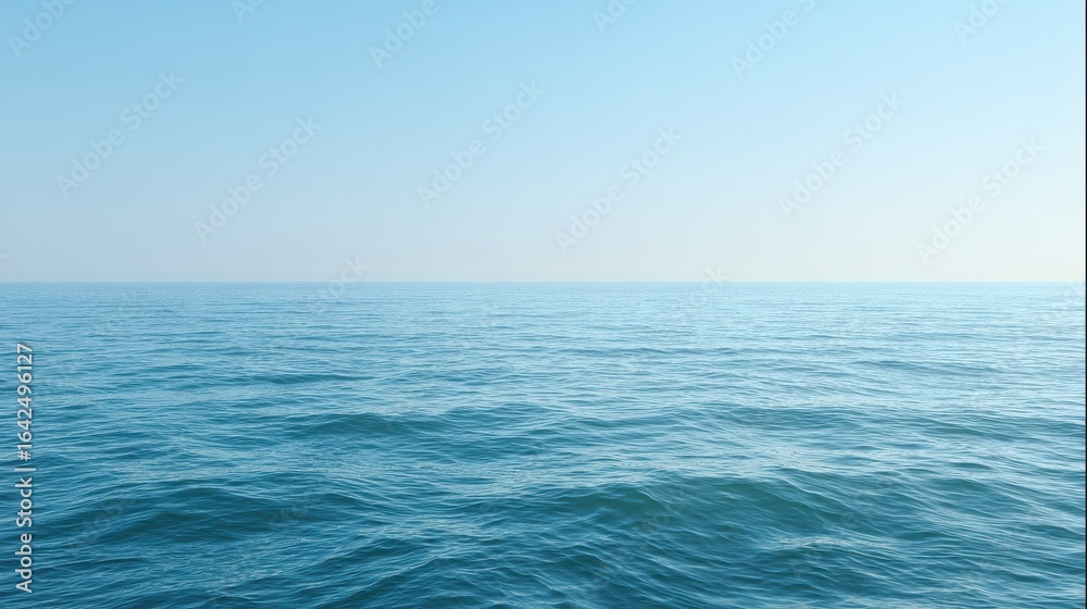 Obraz premium Calm Ocean Waters Meeting a Pale Blue Sky in Peaceful and Minimalist