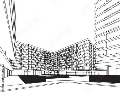 Architecture coloring page for kids and adults, black and white building sketch line art vector illustration