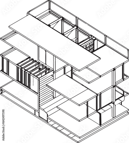 Architecture coloring page for kids and adults, black and white building sketch line art vector illustration