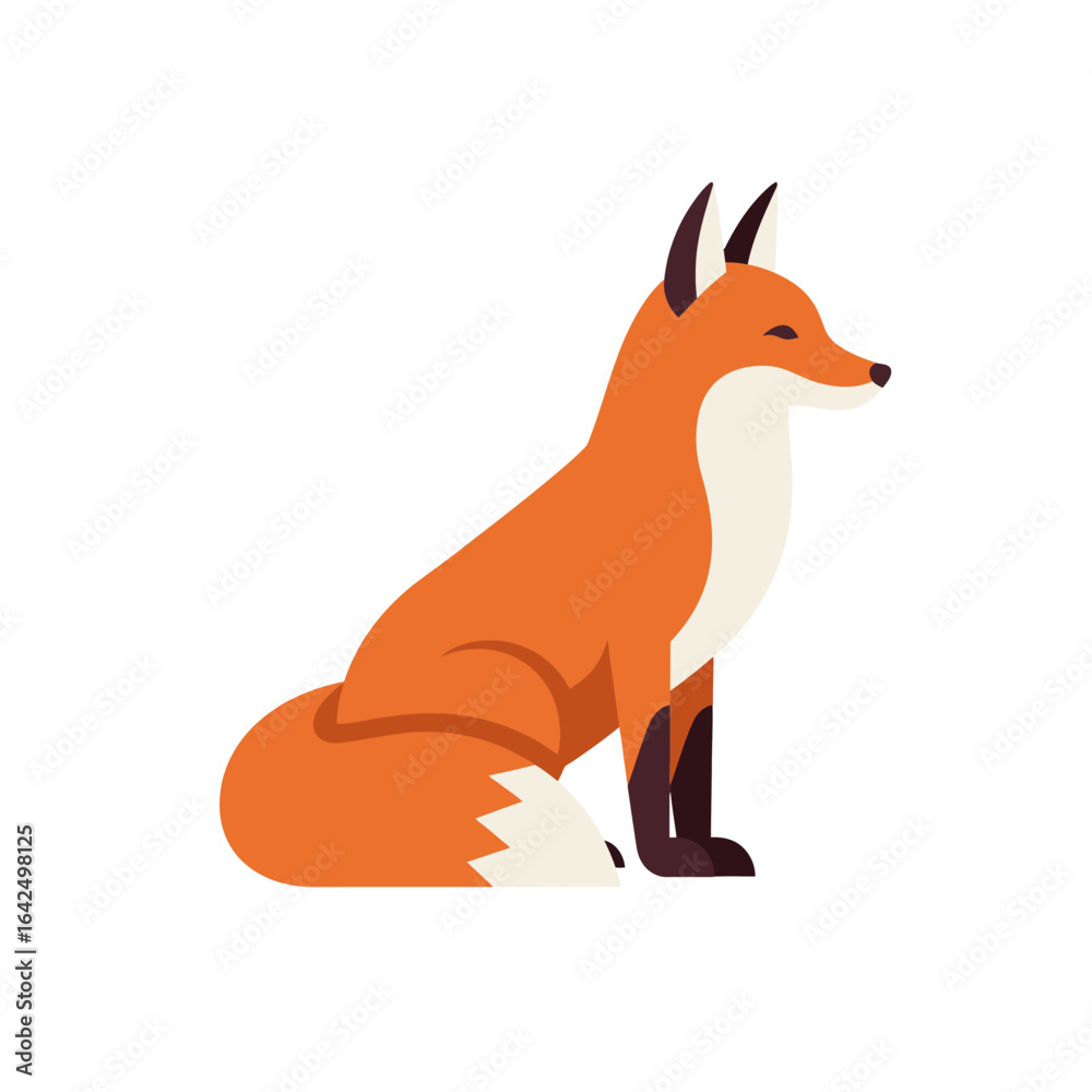 Obraz premium A stylized red fox sits in profile with closed eyes, depicted in a modern flat design.