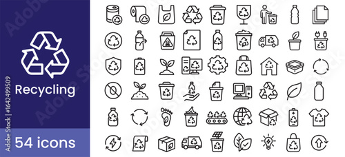 Recycling and eco icon set for a green environment and waste management, with line vector symbols.

