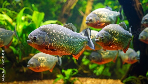 School of piranhas in aquarium
