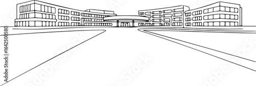 Architecture coloring page for kids and adults, black and white building sketch line art vector illustration
