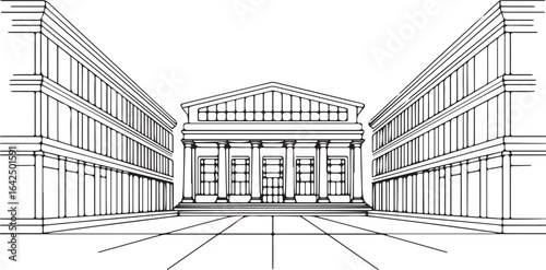 Architecture coloring page for kids and adults, black and white building sketch line art vector illustration