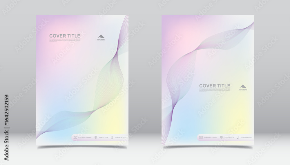 Fototapeta premium Modern pastel gradient abstract wave flyer background design in soft colorful fluid style. Ideal for elegant brochure, poster, banner, and presentation templates.
