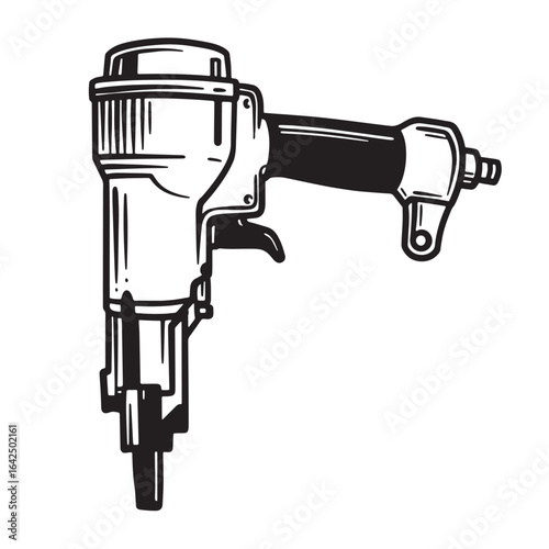 Hand-drawn illustration of a pneumatic nail gun tool for construction projects and diy tasks