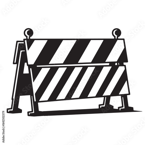 Illustration of a black and white road construction barrier with striped design