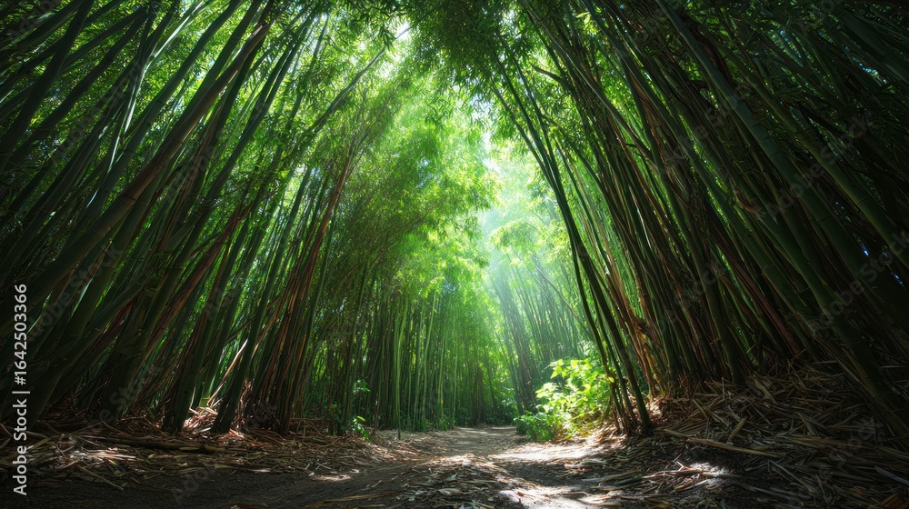Fototapeta premium Green bamboo forest pathway