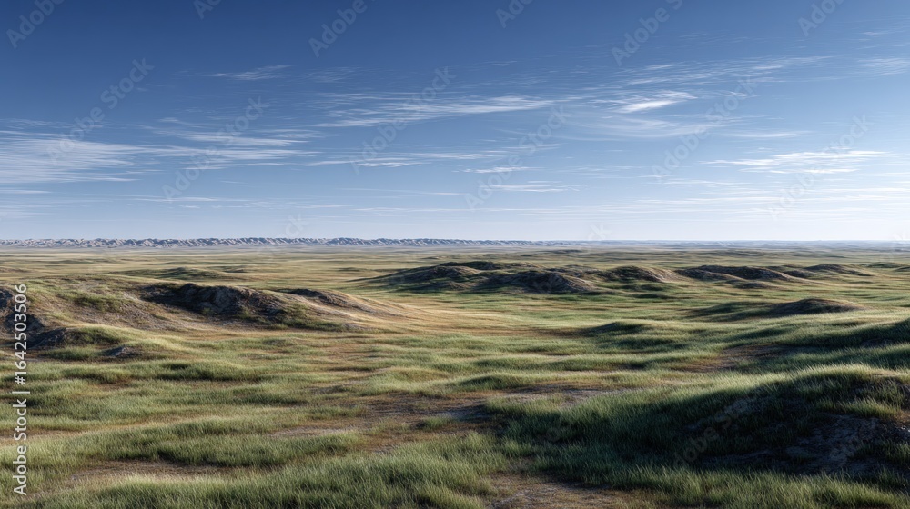 Fototapeta premium Vast grassy plains under a clear sky.