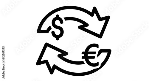 Outline Icon of Dollar and Euro Currency Exchange Arrows on Isolated White Background