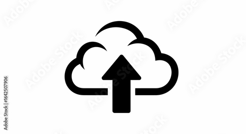 Cloud Upload Icon with Up Arrow, Data Transfer and Cloud Storage Concept on isolated white background