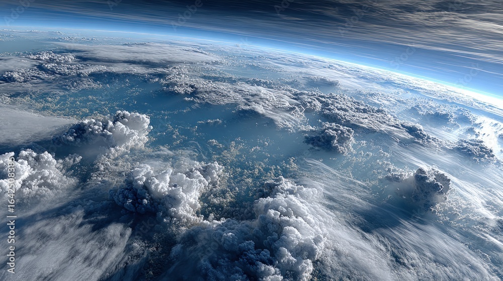 Obraz premium Earth's atmosphere, a view from space, filled with massive clouds.