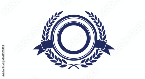 Elegant vector illustration of a laurel wreath surrounding a circular frame with a ribbon banner, perfect for logos, badges, or decorative design elements, easily customizable.