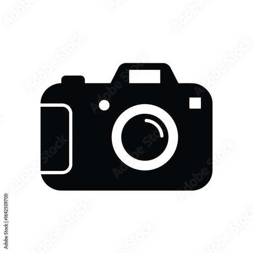 Vector illustration of Black silhouette of a digital camera with a lens and flash photography photo