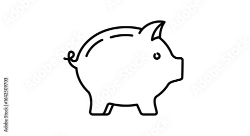 Simple piggy bank outline icon on an isolated white background, representing the concept of saving money.
