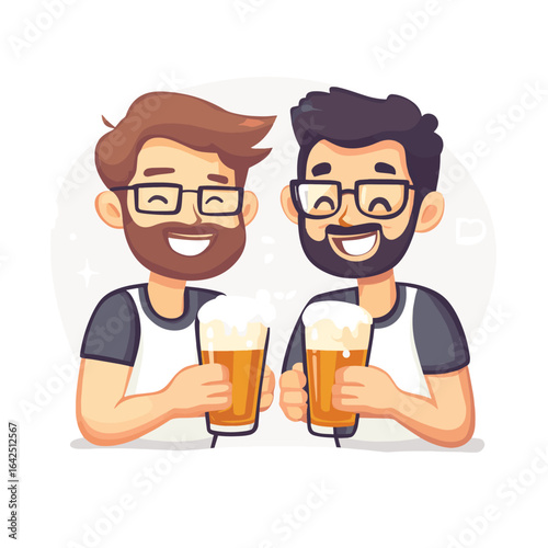 Cartoon  two men drinking beer, vector style simple color