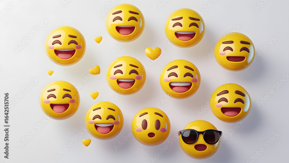 Fototapeta premium High-Quality 3D Yellow Emoji Icons for UI/UX, Social Media, and Messaging Apps