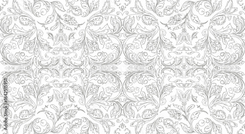 Ornate, repeating floral pattern in a symmetrical design.