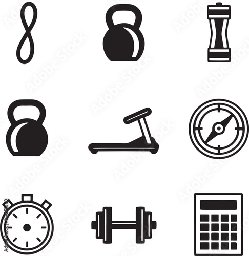 Set of Black Fitness and Workout Icons