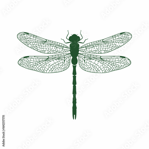 Solid green dragonfly silhouette vector on white background no text