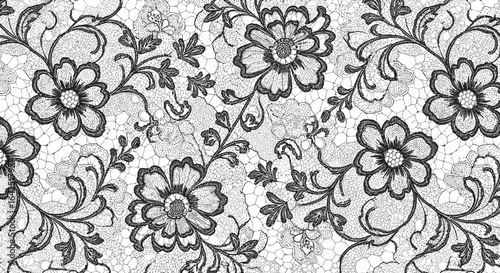 Ornate black and gray floral lace pattern design.